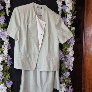 Kasper Mint Green Short Sleeve Blazer and Skirt Set (2pc)
